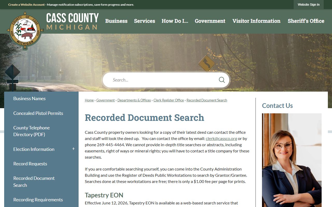 Cass County recorded document search page for deeds and land records