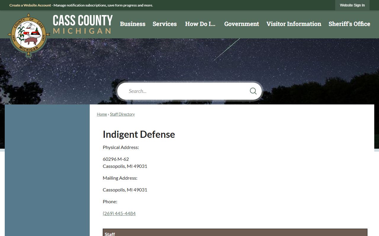 Cass County court charges indigent defense office directory