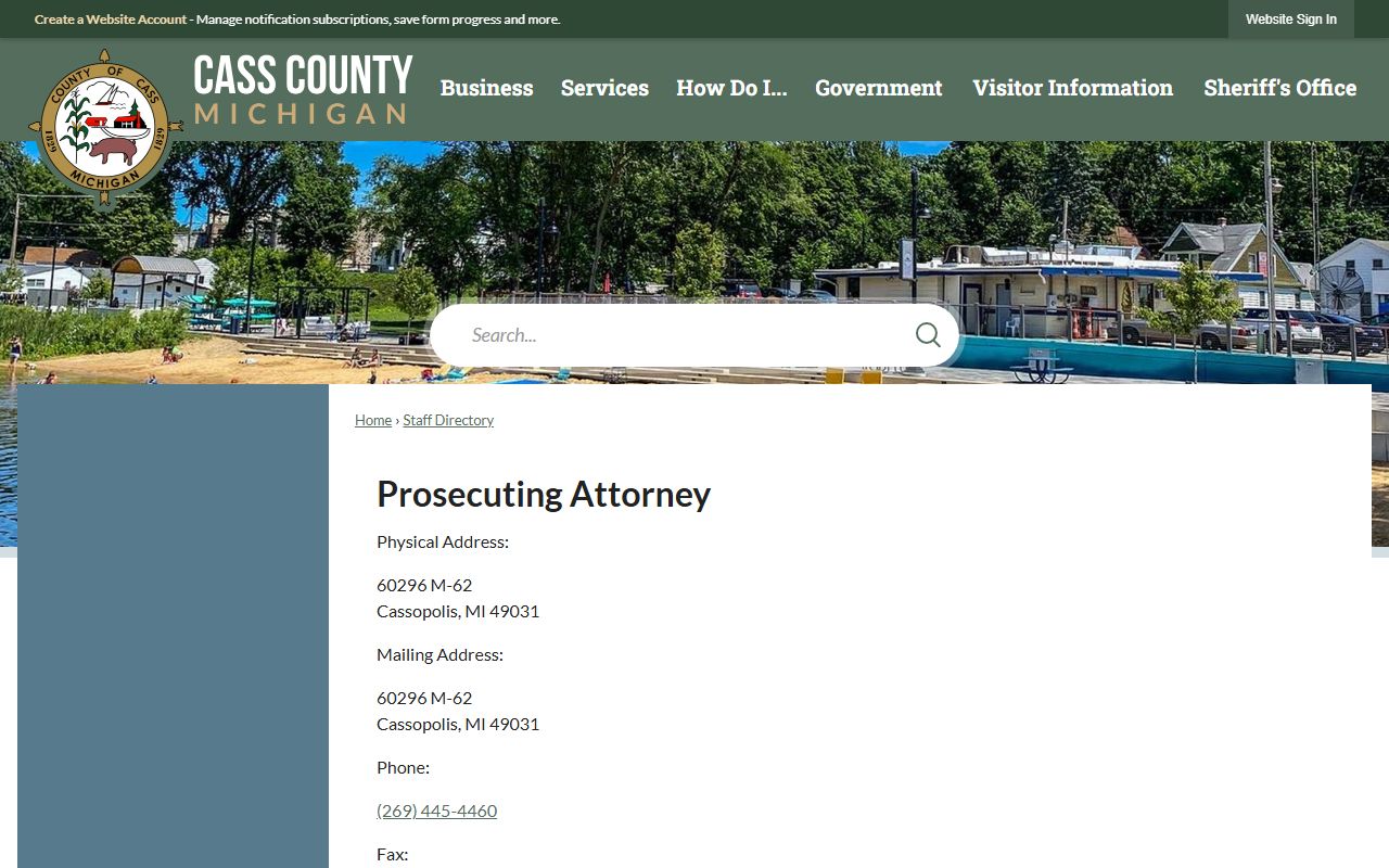 Cass County court charges prosecuting attorney office directory