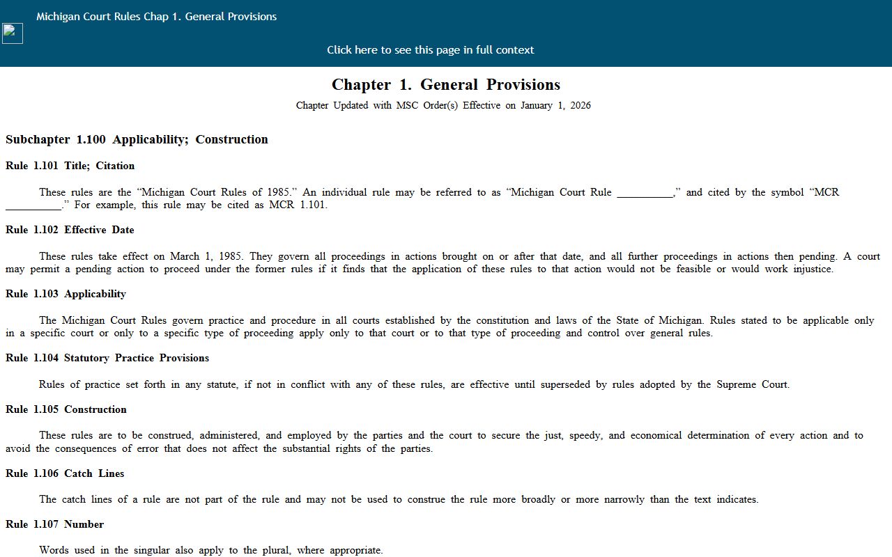 Cass County court dockets rules in the Michigan court rules chapter 1