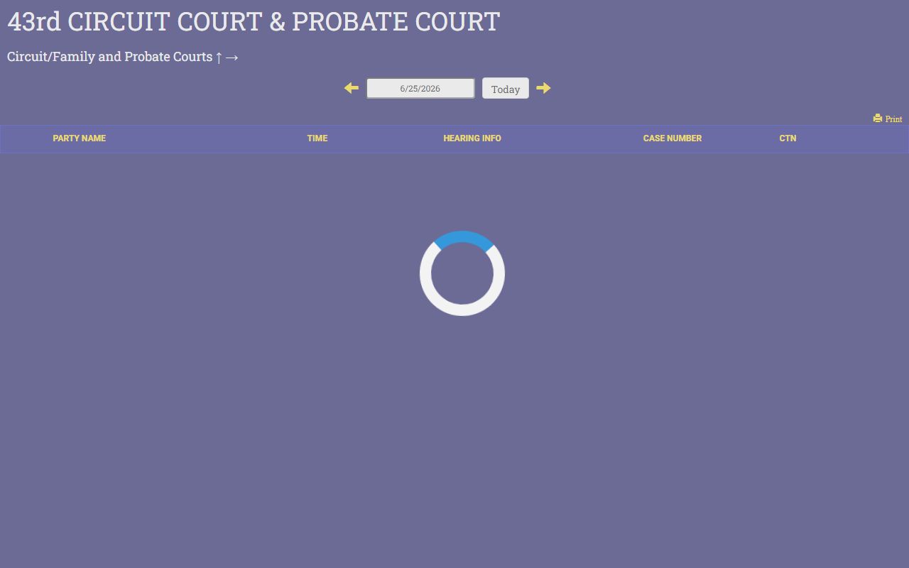 Cass County court records shown on the circuit and probate live docket
