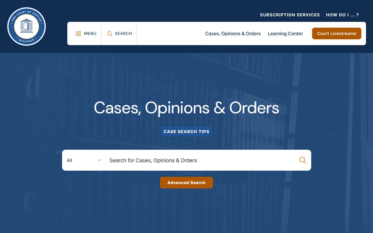 Cass County court records lookup fields on the Michigan Courts case search page