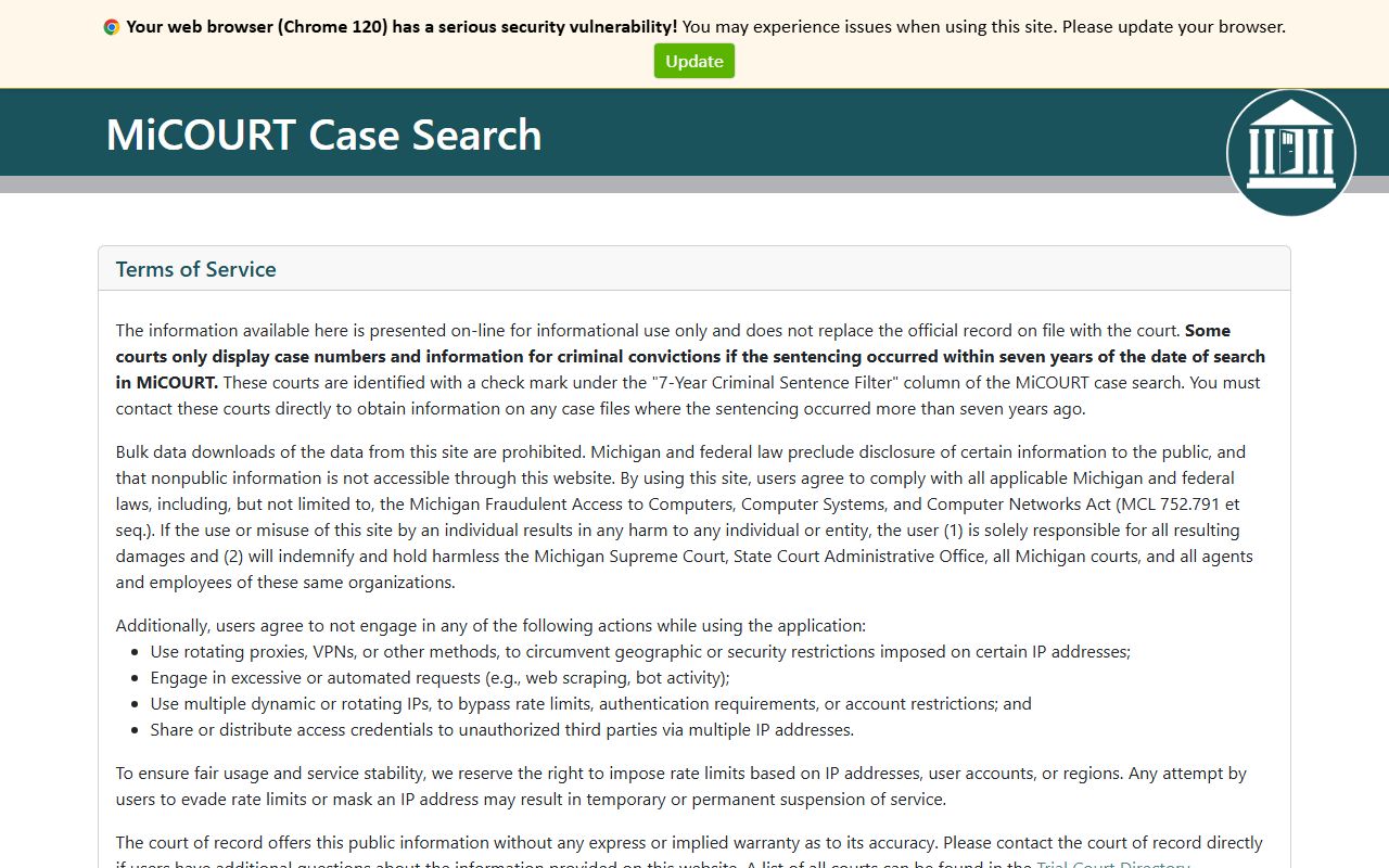 Cass County court records search on the MiCOURT Case Search portal