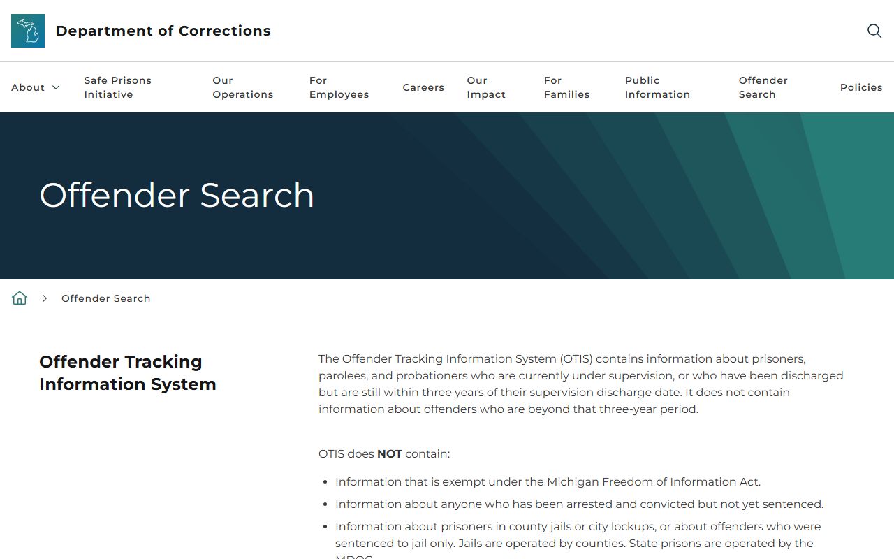 Cass County inmate records guidance on the Michigan OTIS state offender search