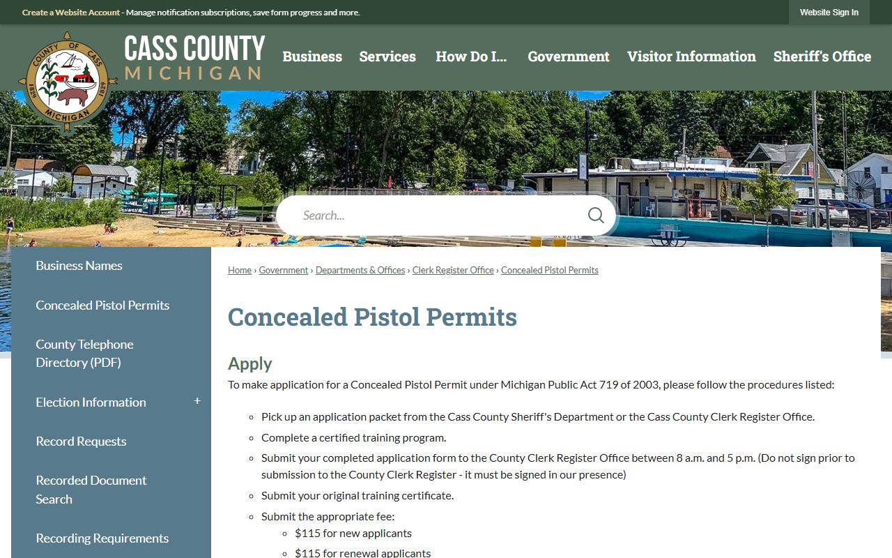 Cass County concealed pistol permit records and application page