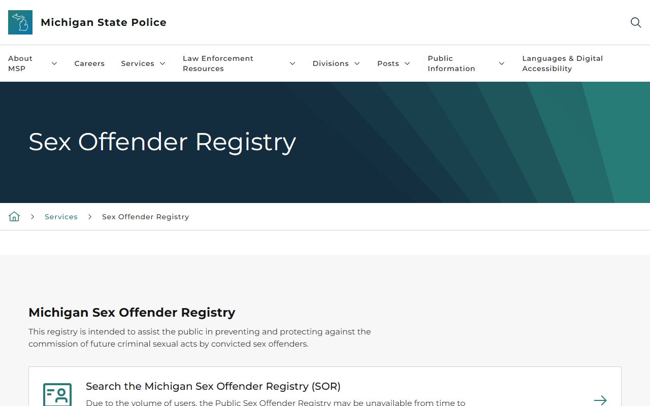 Michigan sex offender registry as a public tool distinct from Cass County warrants