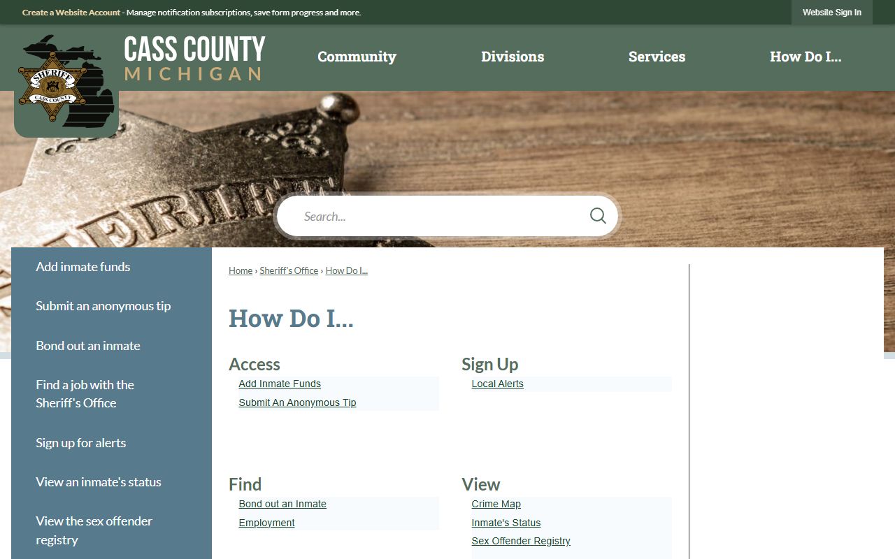 Cass County Sheriff how-to page with warrant and records links