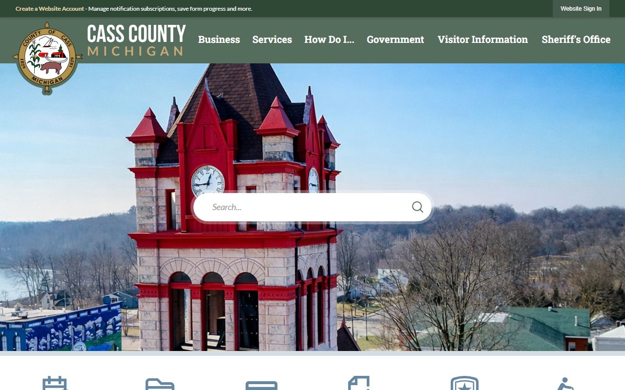 Cass County home page linking court records and county services
