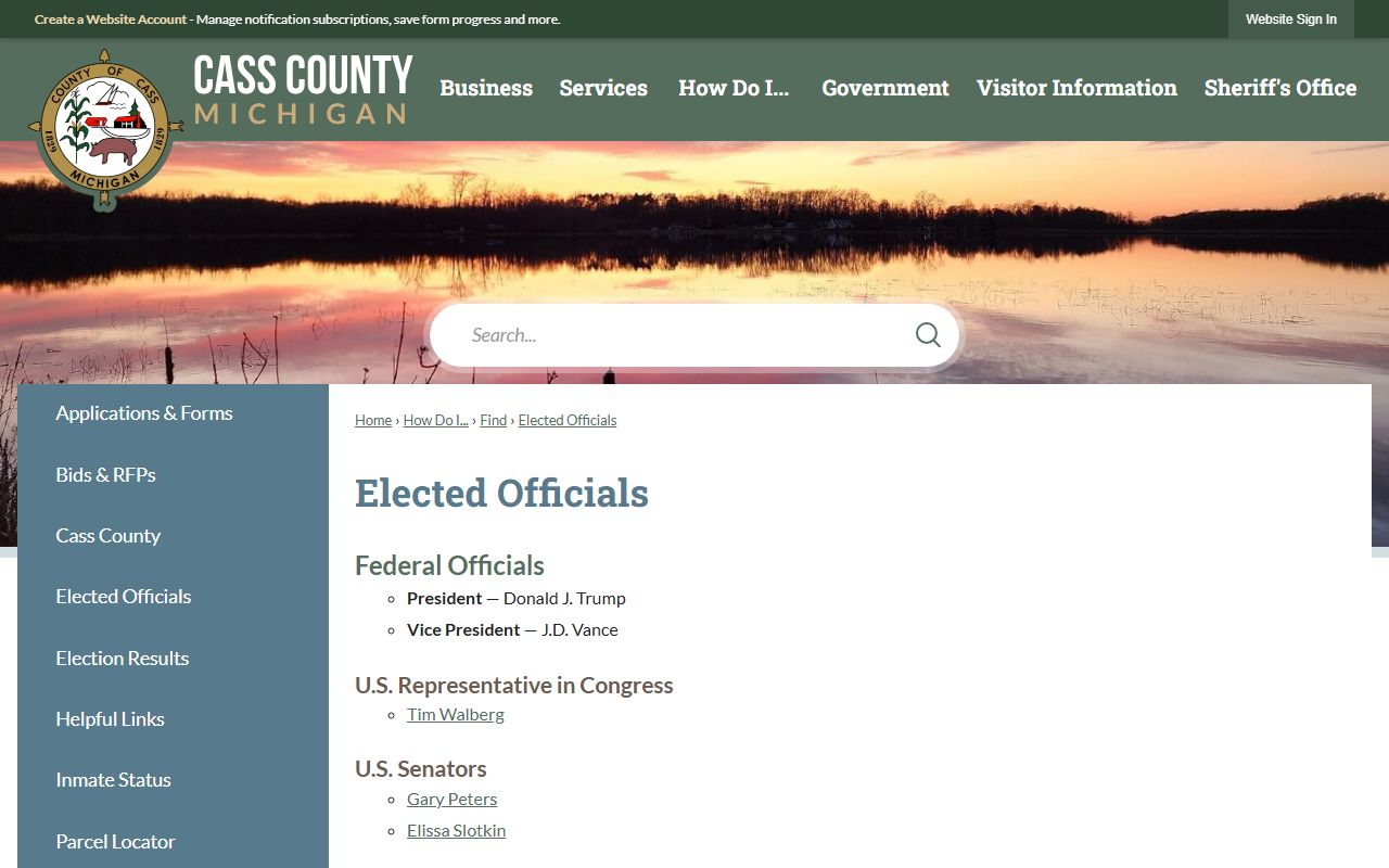 Cass County elected officials page listing sheriff and clerk for court records