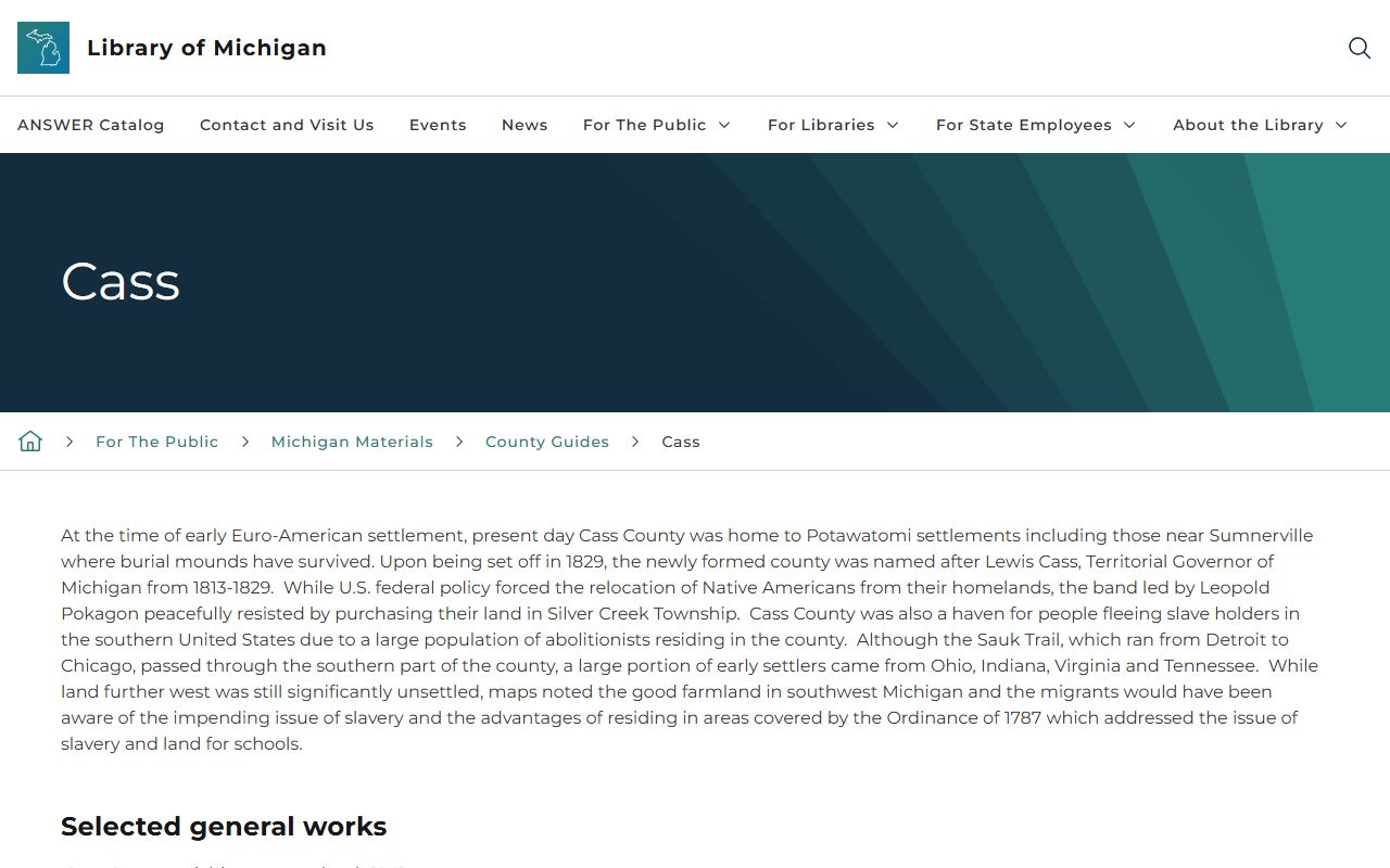 Michigan county guide for Cass County court history and records background